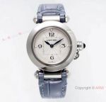 Super clone Pasha De Cartier Cal.157 Quartz Watch Ss Blue Leather Strap 30mm Ladies